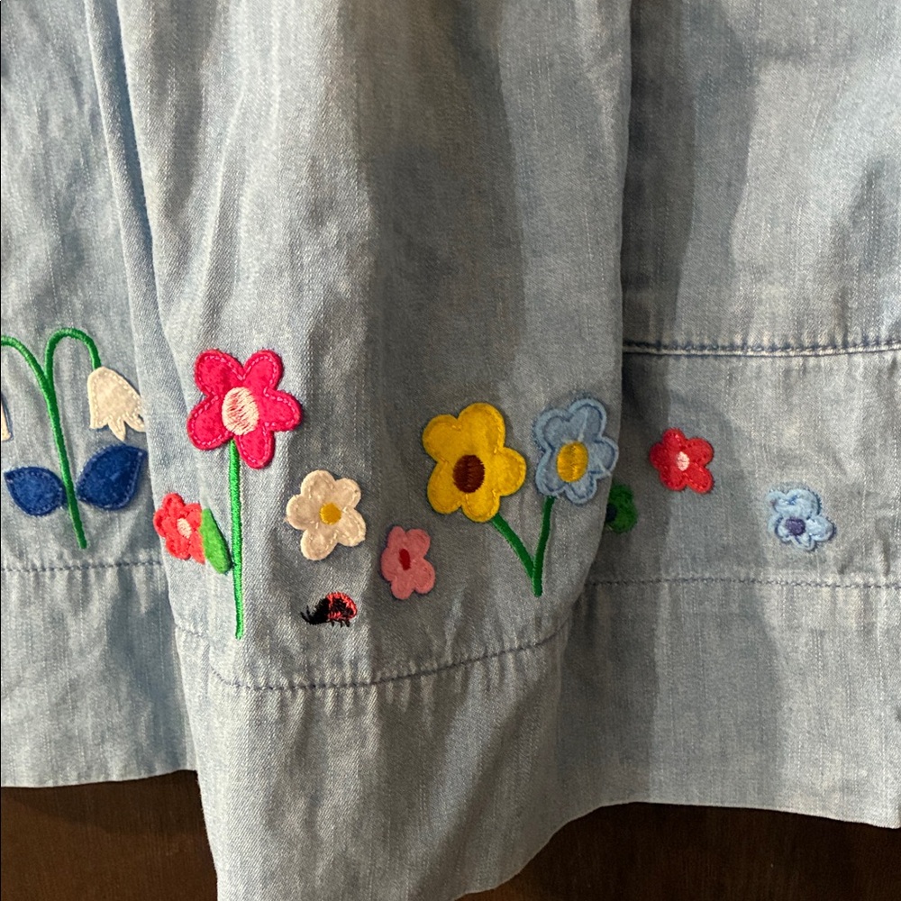 Hanna Andersson Light Blue A-Line Chmabray Skirt with Floral Embroidery - Picture 4 of 6